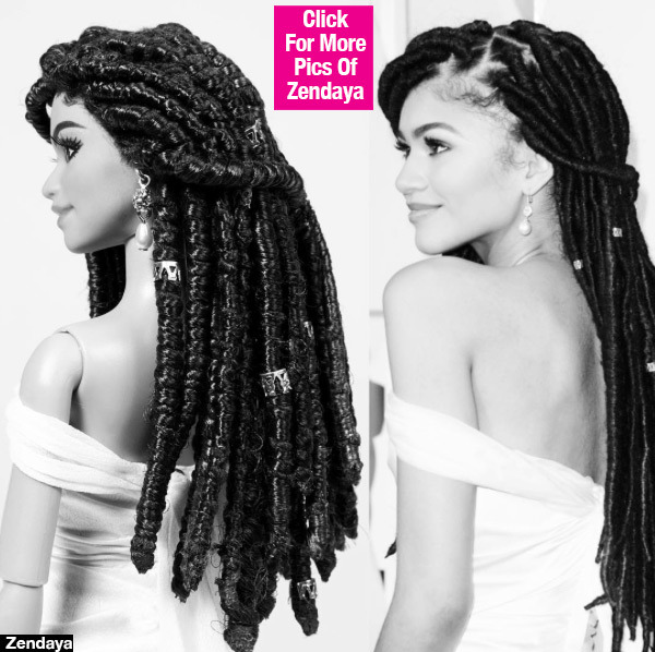 Picture of zendaya side by side her barbie doll